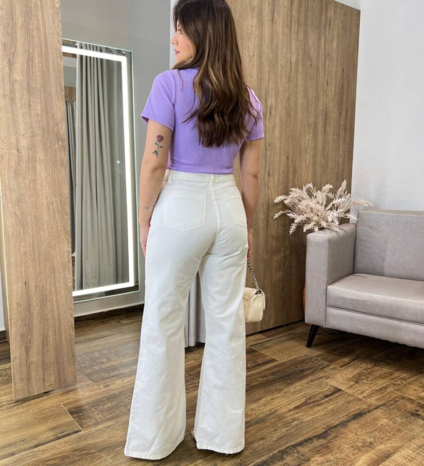 Calça Jeans Feminina Isa Wide Leg Off White - Fernanda Ramos Store