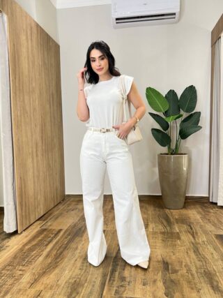 Calça Jeans Feminina Isa Wide Leg Off White - Fernanda Ramos Store