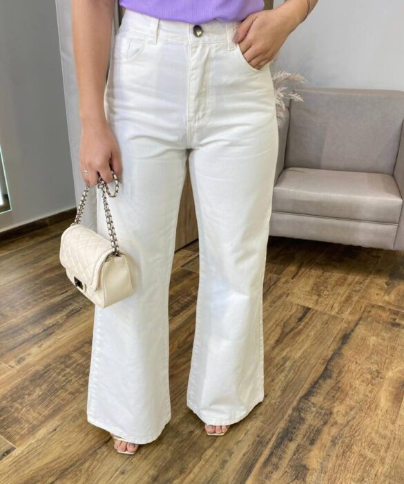 Calça Jeans Feminina Isa Wide Leg Off White - Fernanda Ramos Store