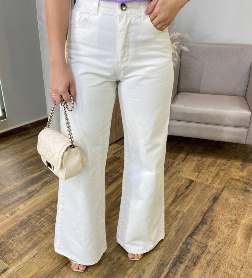 Calça Jeans Feminina Isa Wide Leg Off White - Fernanda Ramos Store
