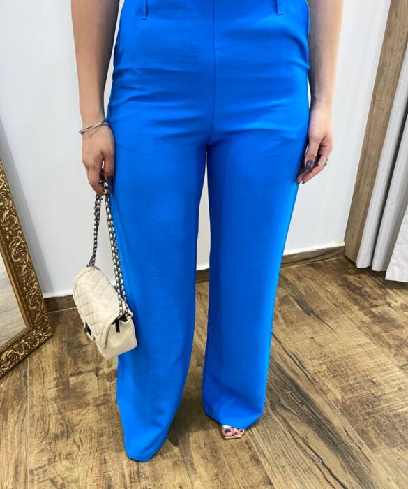 Conjunto Ana Blusa Tomara que Caia com Bojo e Amarração e Calça Azul - Fernanda Ramos Store