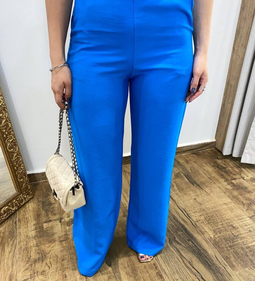 Conjunto Ana Blusa Tomara que Caia com Bojo e Amarração e Calça Azul - Fernanda Ramos Store