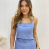 Conjunto Bella Cropped sem Bojo Alça Regulável Calça com Cinto Azul - Fernanda Ramos Store