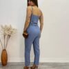 Conjunto Bella Cropped sem Bojo Alça Regulável Calça com Cinto Azul - Fernanda Ramos Store