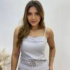 Conjunto Bella Cropped sem Bojo Alça Regulável Calça com Cinto Cinza - Fernanda Ramos Store