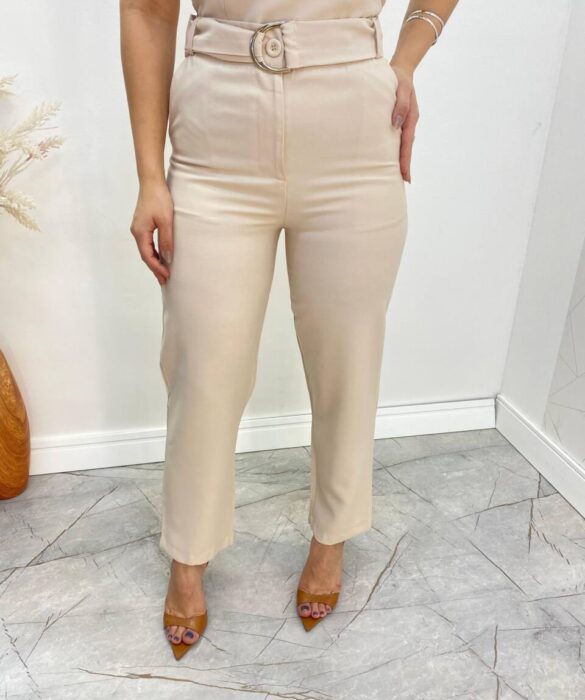 Conjunto Bella Cropped sem Bojo Alça Regulável Calça com Cinto Nude - Fernanda Ramos Store