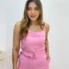 Conjunto Bella Cropped sem Bojo Alça Regulável Calça com Cinto Rosa - Fernanda Ramos Store