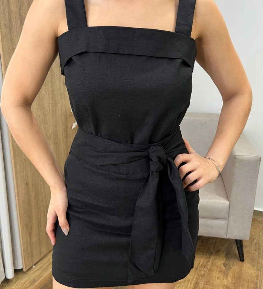 Conjunto Feminino Alana Cropped e Short Saia Preto com Amarração - Fernanda Ramos Store