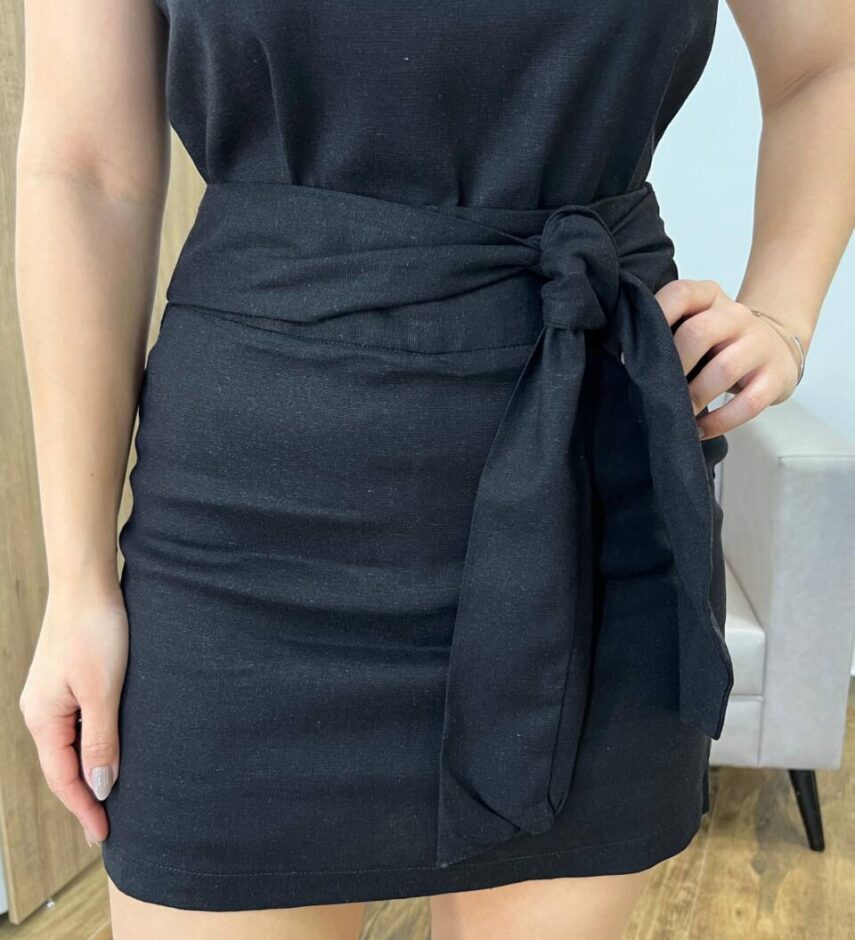 Conjunto Feminino Alana Cropped e Short Saia Preto com Amarração - Fernanda Ramos Store