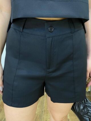 Conjunto Feminino Alfaiataria Chloe Cropped e Short com Cinto Preto - Fernanda Ramos Store