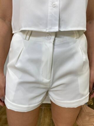 Conjunto Feminino Alfaiataria Malu Cropped com Botões e Short Branco - Fernanda Ramos Store