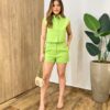 Conjunto Feminino Alfaiataria Malu Cropped com Botões e Short Verde - Fernanda Ramos Store