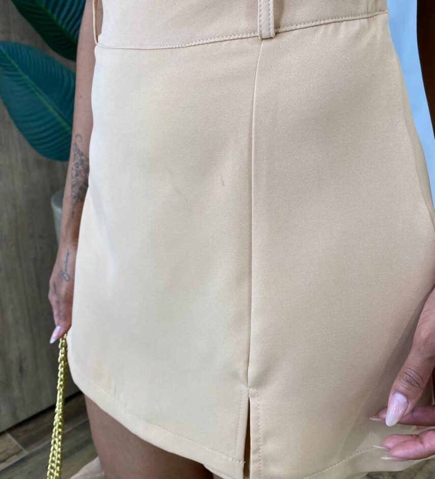 Conjunto Feminino Bella Cropped sem Bojo e Short Saia com Zíper Bege - Fernanda Ramos Store