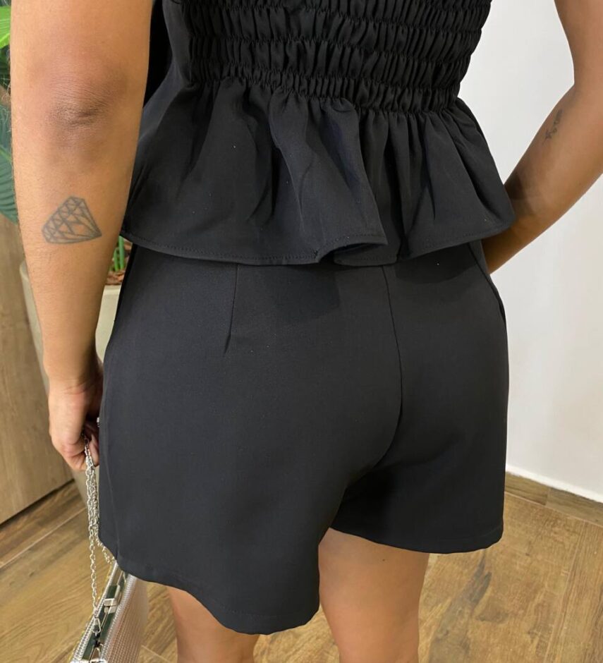 Conjunto Feminino Bella Cropped sem Bojo e Short Saia com Zíper Preto - Fernanda Ramos Store