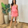 Conjunto Feminino Bella Cropped sem Bojo e Short Saia com Zíper Rosa - Fernanda Ramos Store