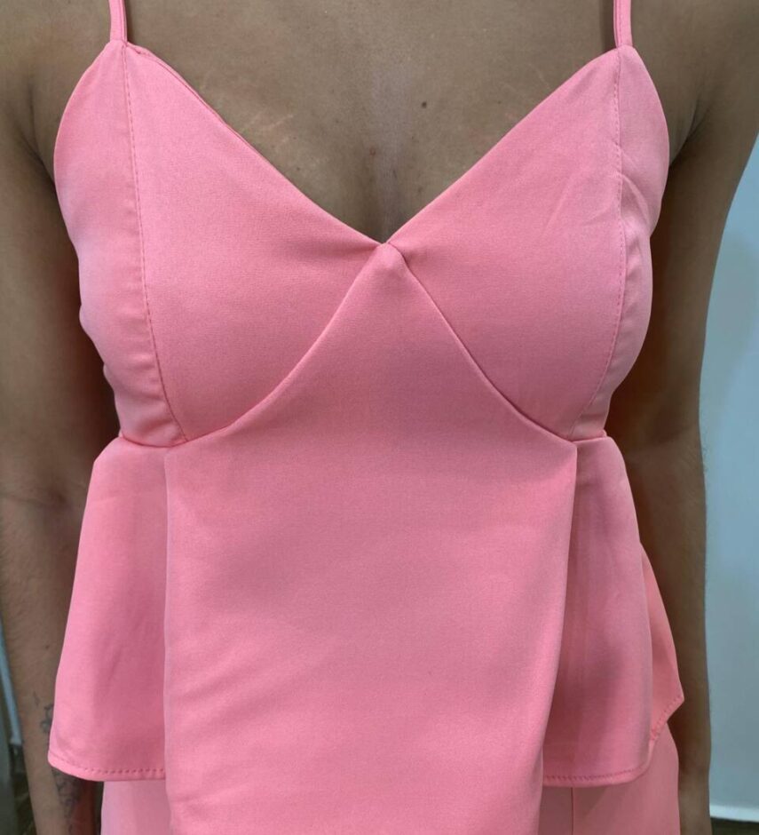Conjunto Feminino Bella Cropped sem Bojo e Short Saia com Zíper Rosa - Fernanda Ramos Store