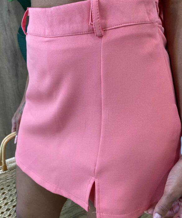 Conjunto Feminino Bella Cropped sem Bojo e Short Saia com Zíper Rosa - Fernanda Ramos Store