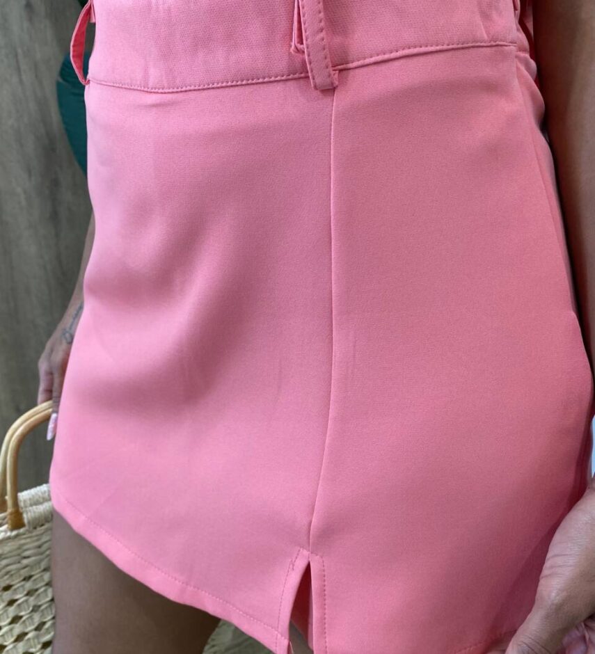 Conjunto Feminino Bella Cropped sem Bojo e Short Saia com Zíper Rosa - Fernanda Ramos Store