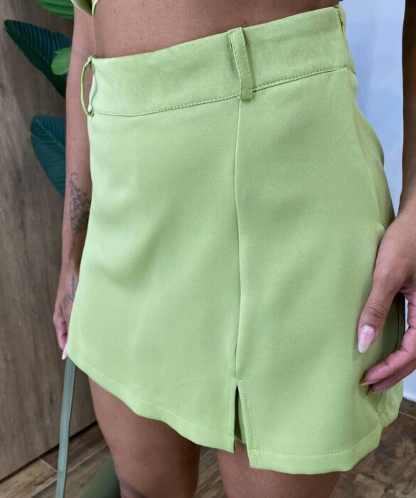 Conjunto Feminino Bella Cropped sem Bojo e Short Saia com Zíper Verde - Fernanda Ramos Store