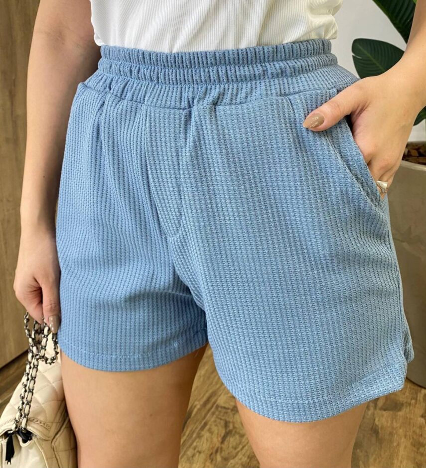 Conjunto Feminino Clara Camisa com Bolso e Short Azul - Fernanda Ramos Store