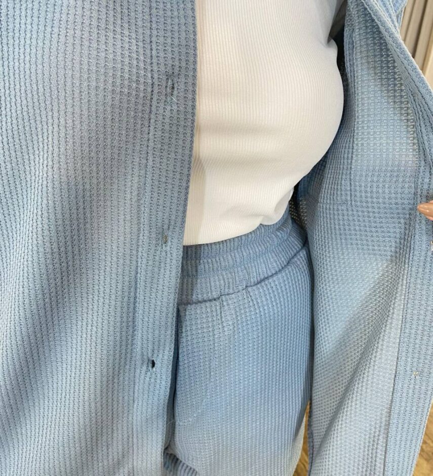 Conjunto Feminino Clara Camisa com Bolso e Short Azul - Fernanda Ramos Store
