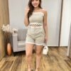 Conjunto Feminino Cropped sem Bojo e Short com Cinto Sianinha Bege - Fernanda Ramos Store