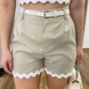 Conjunto Feminino Cropped sem Bojo e Short com Cinto Sianinha Bege - Fernanda Ramos Store