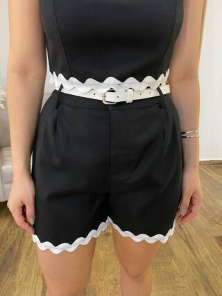 Conjunto Feminino Cropped sem Bojo e Short com Cinto Sianinha Preto - Fernanda Ramos Store