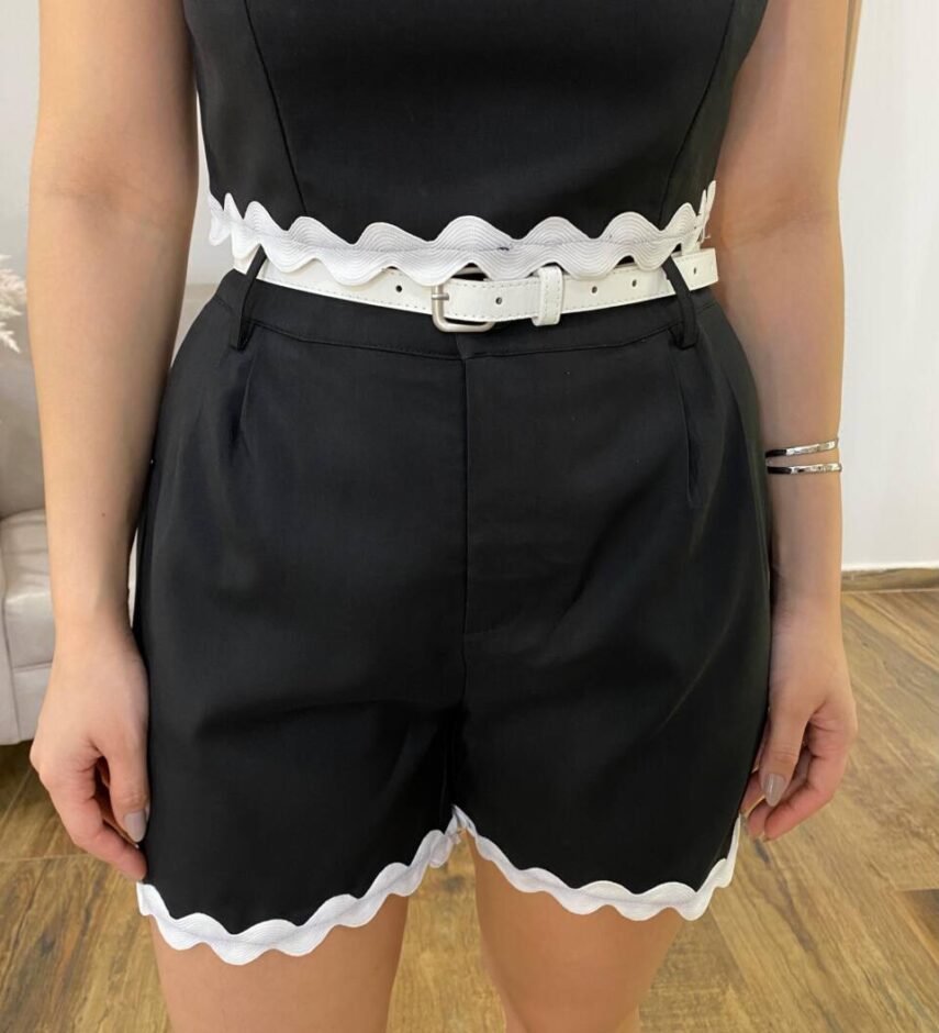 Conjunto Feminino Cropped sem Bojo e Short com Cinto Sianinha Preto - Fernanda Ramos Store