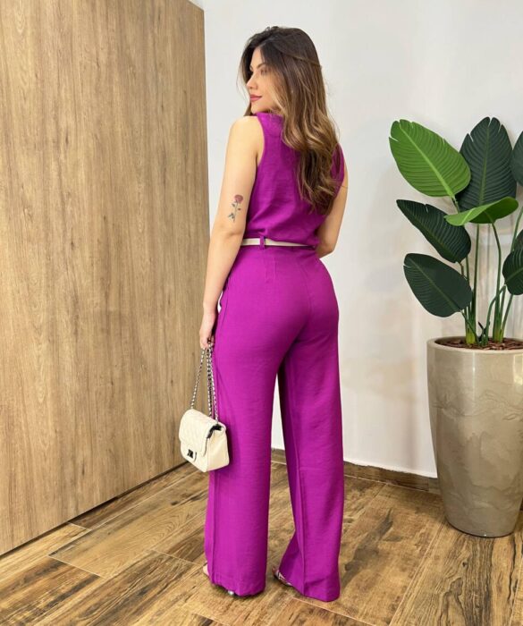 Conjunto Feminino Fernanda Regata e Calça Pantalona Fúcsia - Fernanda Ramos Store