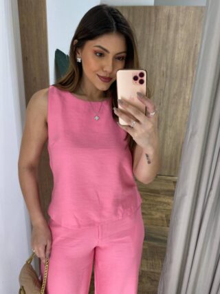 Conjunto Feminino Fernanda Regata e Calça Pantalona Rosa - Fernanda Ramos Store