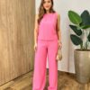 Conjunto Feminino Fernanda Regata e Calça Pantalona Rosa - Fernanda Ramos Store