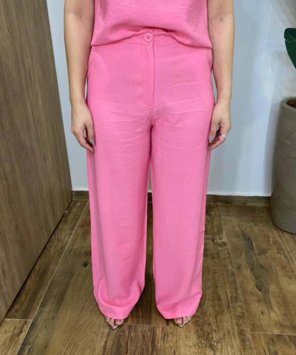 Conjunto Feminino Fernanda Regata e Calça Pantalona Rosa - Fernanda Ramos Store