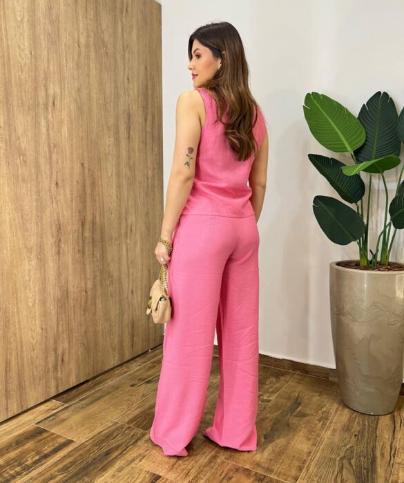 Conjunto Feminino Fernanda Regata e Calça Pantalona Rosa - Fernanda Ramos Store