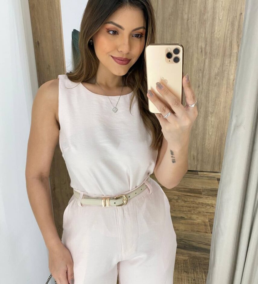 Conjunto Feminino Fernanda Regata e Calça Pantalona Rosa Bebê - Fernanda Ramos Store