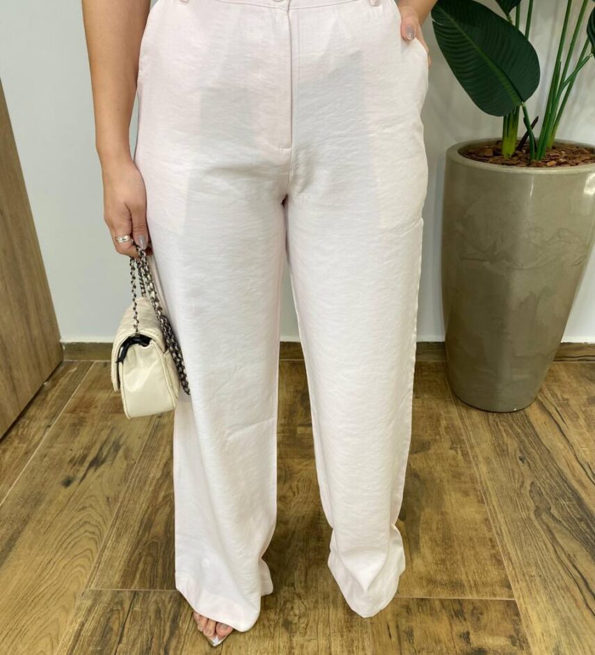 Conjunto Feminino Fernanda Regata e Calça Pantalona Rosa Bebê - Fernanda Ramos Store