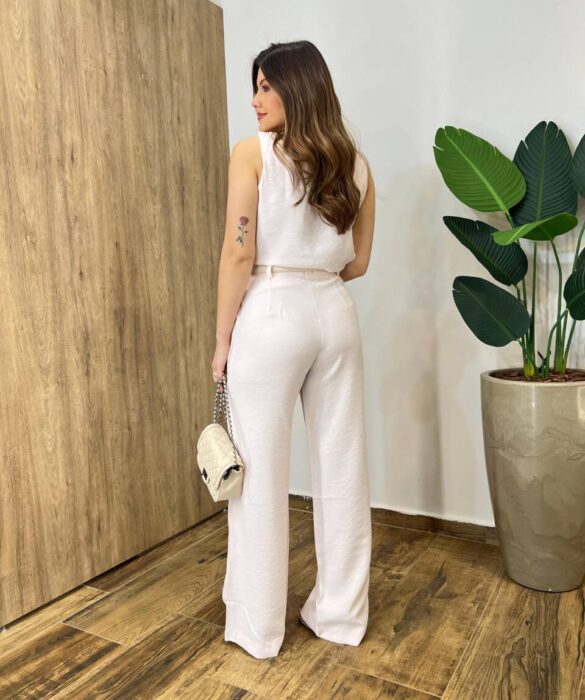 Conjunto Feminino Fernanda Regata e Calça Pantalona Rosa Bebê - Fernanda Ramos Store