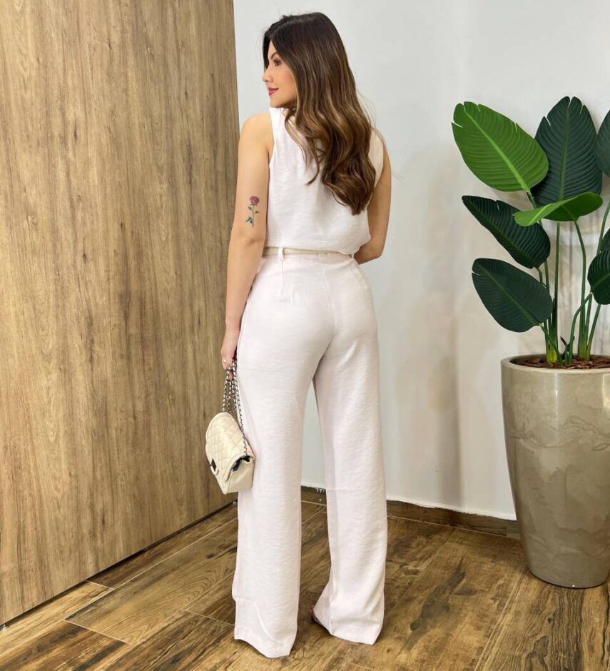 Conjunto Feminino Fernanda Regata e Calça Pantalona Rosa Bebê - Fernanda Ramos Store