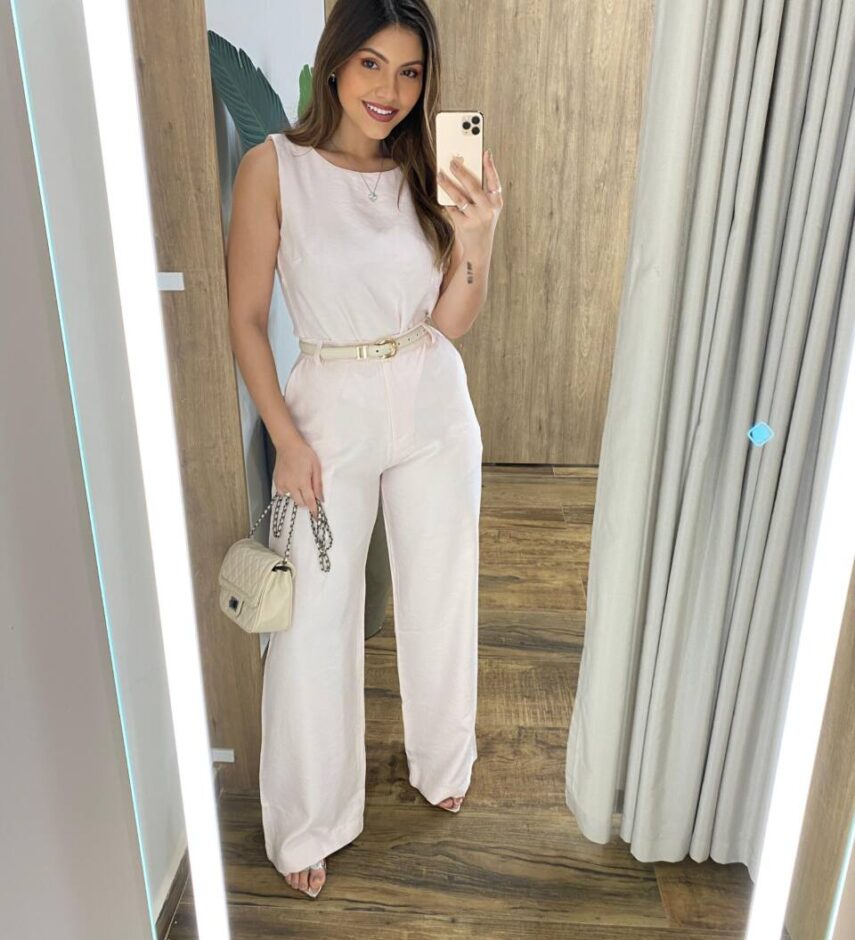 Conjunto Feminino Fernanda Regata e Calça Pantalona Rosa Bebê - Fernanda Ramos Store