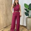 Conjunto Feminino Fernanda Regata e Calça Pantalona Vinho - Fernanda Ramos Store