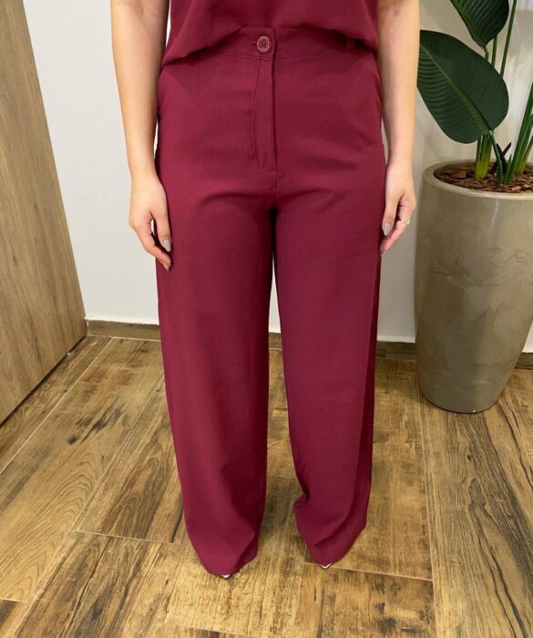 Conjunto Feminino Fernanda Regata e Calça Pantalona Vinho - Fernanda Ramos Store