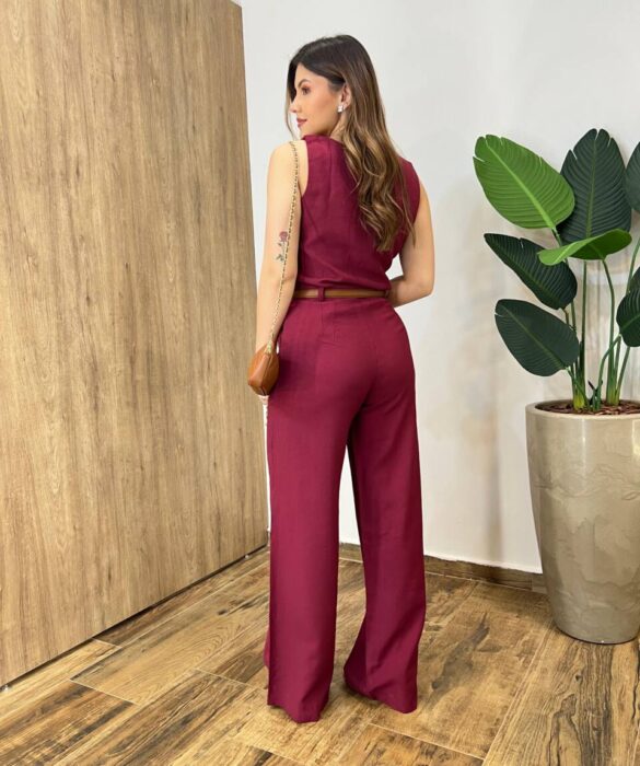 Conjunto Feminino Fernanda Regata e Calça Pantalona Vinho - Fernanda Ramos Store