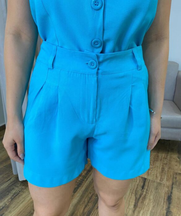 Conjunto Feminino Malu Colete e Short Azul - Fernanda Ramos Store