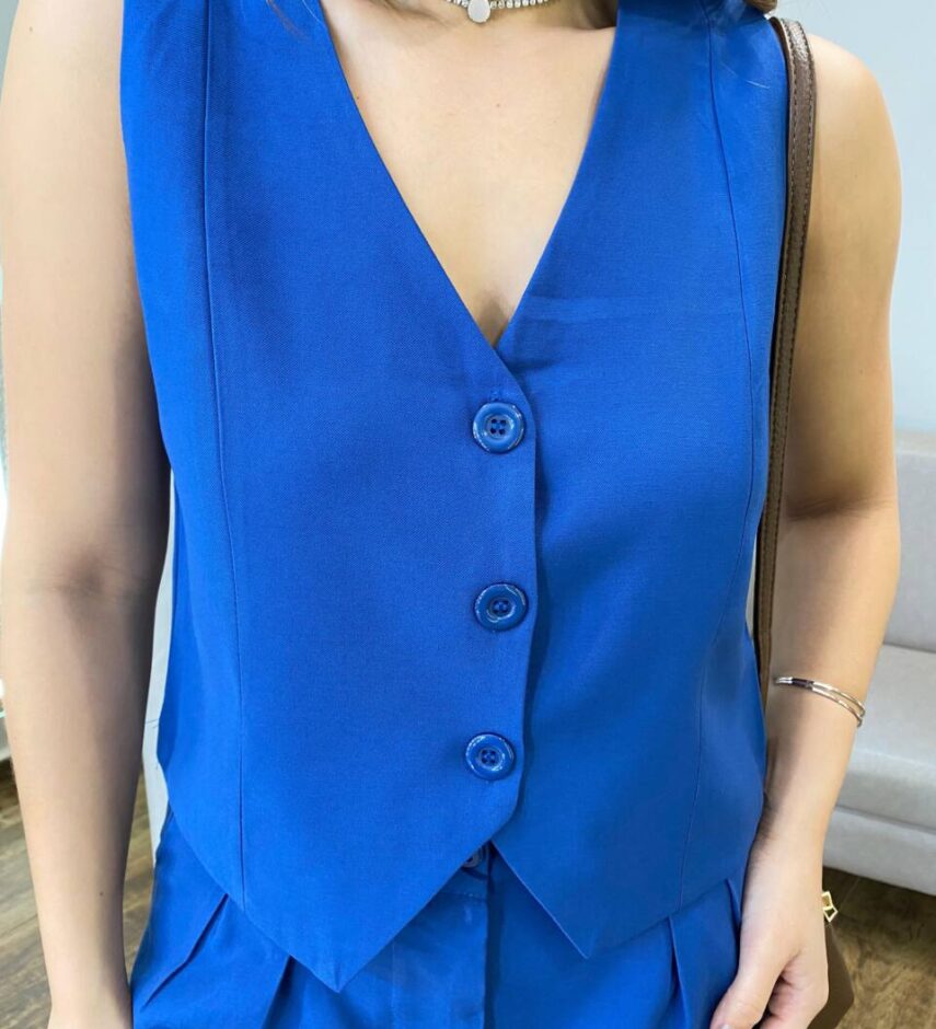 Conjunto Feminino Malu Colete e Short Azul Marinho - Fernanda Ramos Store