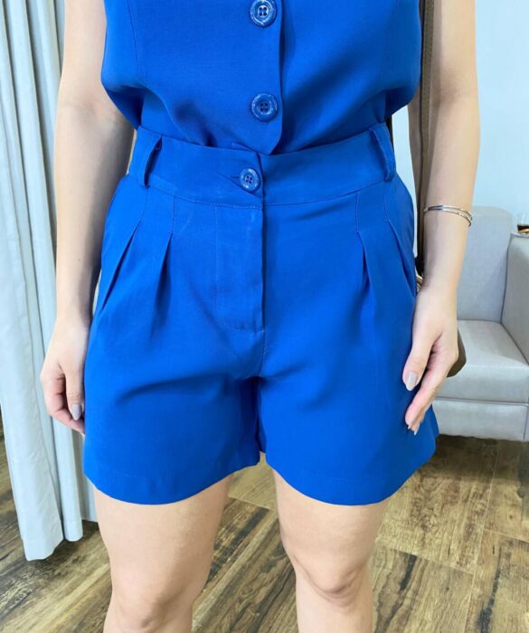 Conjunto Feminino Malu Colete e Short Azul Marinho - Fernanda Ramos Store