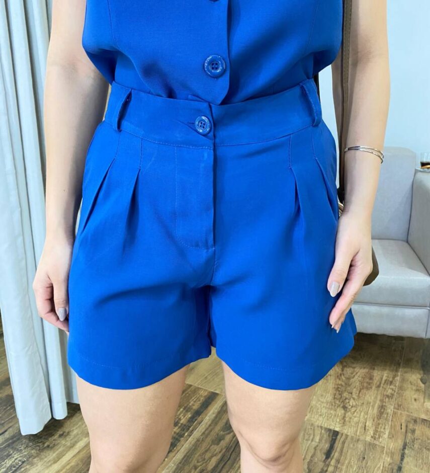 Conjunto Feminino Malu Colete e Short Azul Marinho - Fernanda Ramos Store