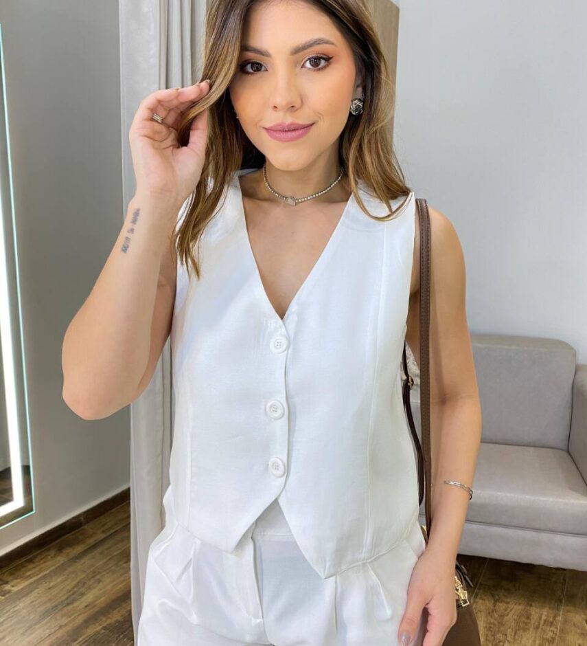Conjunto Feminino Malu Colete e Short Branco - Fernanda Ramos Store