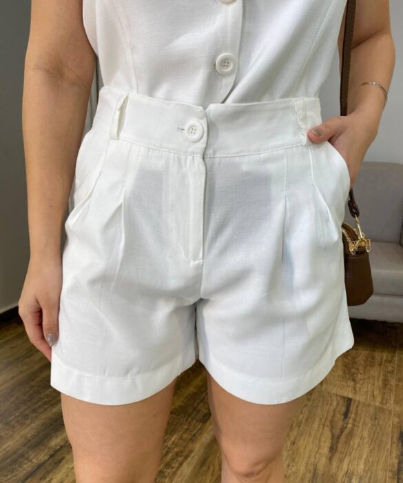 Conjunto Feminino Malu Colete e Short Branco - Fernanda Ramos Store