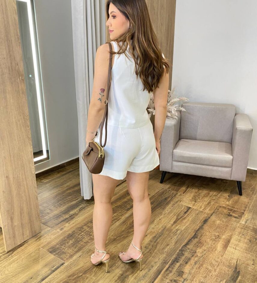 Conjunto Feminino Malu Colete e Short Branco - Fernanda Ramos Store