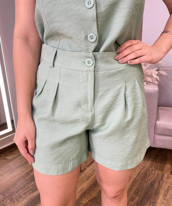 Conjunto Feminino Malu Colete e Short Verde Olivia - Fernanda Ramos Store